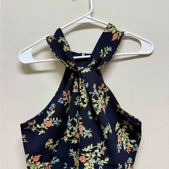 2/$30 - 19 Cooper - Navy Floral Halter Mini Dress Size Medium - Picture 3 of 7